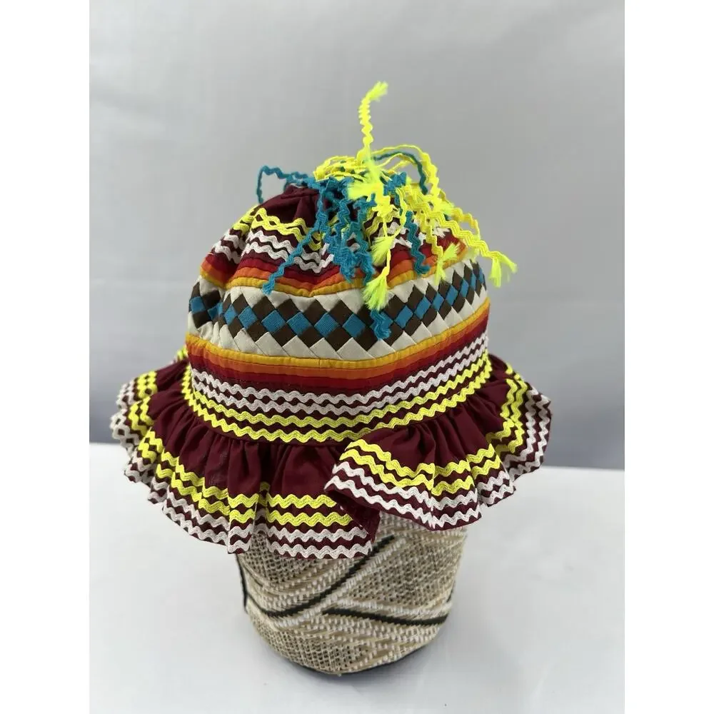 Vintage Handmade Seminole Native American Child’s Hat – Patchwork Ribbon Trim